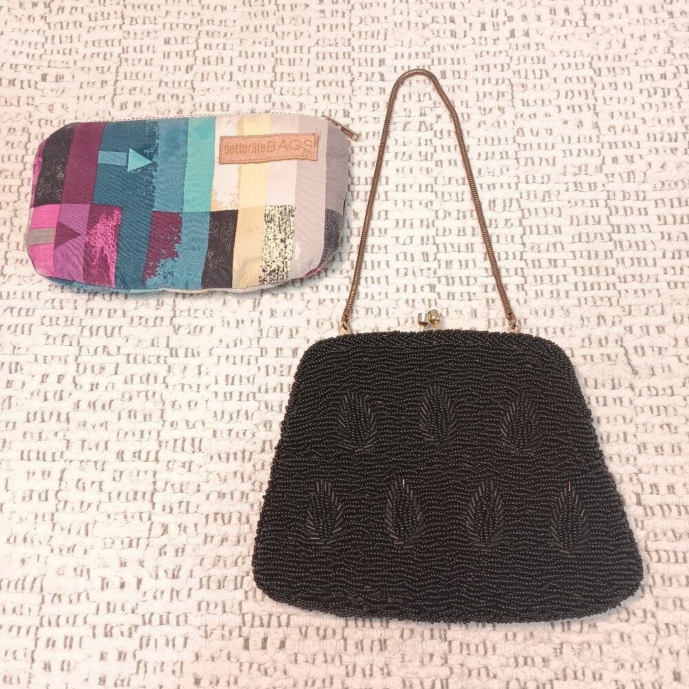 Vintage beaded kiss lock frame evening bag & Better Life Bags fabric case pouch